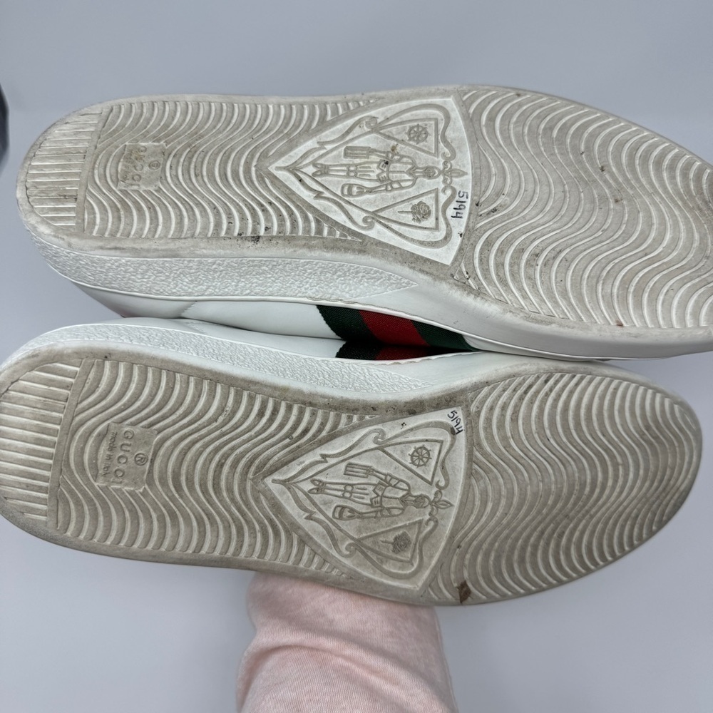 GUCCI Ace Embroidered Gold Bee White Sneakers with Red and Green Stripe - Picture 10 of 12